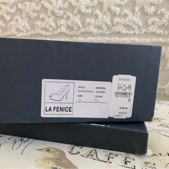 NWT LaFenice Venezia Light Beige Patent Leather/Suede Platform Peep Toe Pumps 9 - Picture 10 of 12